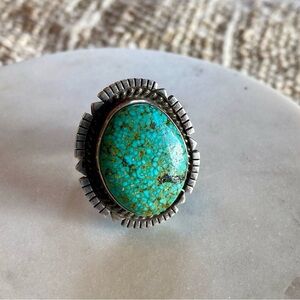 Navajo Native American Kingman Spiderweb Turquoise Sterling Silver Ring D.Skeets
